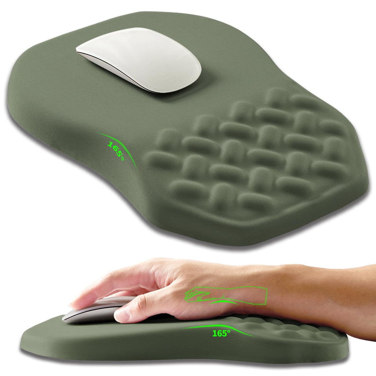 Ergonomic Slope Mouse Pad Wrist Support, Wrist Rest Mousepad for Carpal Tunnel Pain Relief with Massage Bulge and Slow Rebound Memory Foam (12x8 inch, Black)