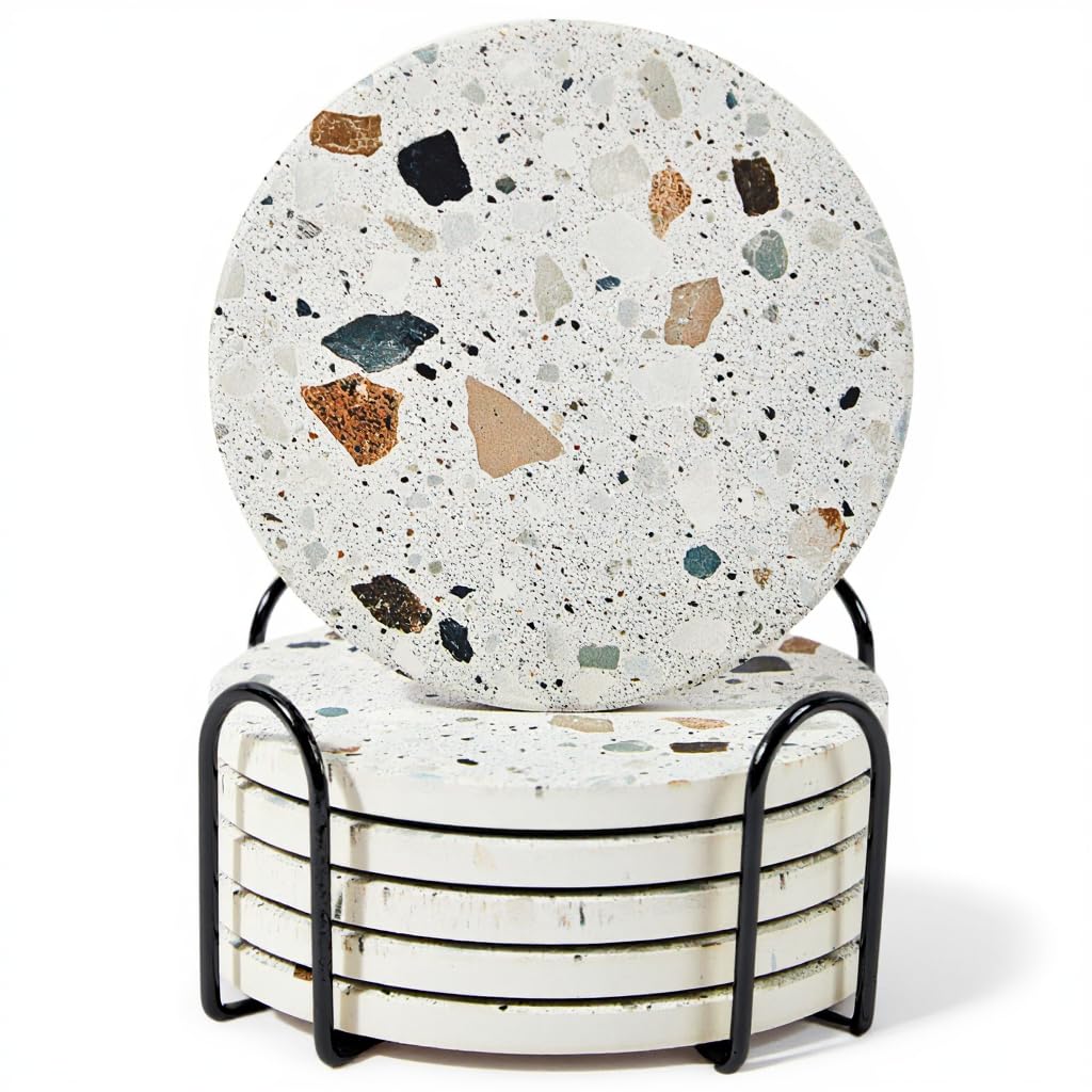Terrazzo Coasters Set of 6, Colorful Boho Absorbent Ceramic Coasters