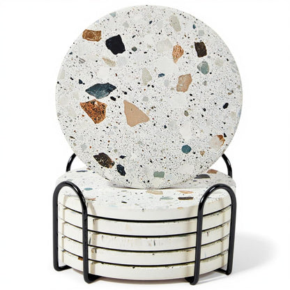 Terrazzo Coasters Set of 6, Colorful Boho Absorbent Ceramic Coasters