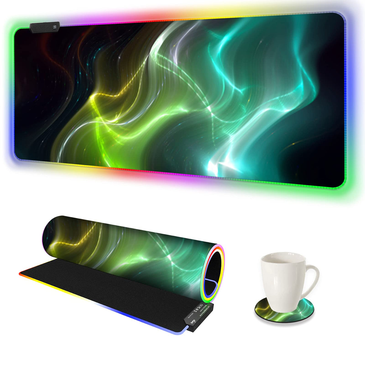 AIMSA RGB Gaming Mouse Pad Extended, Large Led Mousepads Non-Slip Rubber Base with 14 Lighting Modes, Computer Keyboard Mat Soft Desk pad Waterproof 35.4 x 15.8 inches, Galaxy Nebula Universe