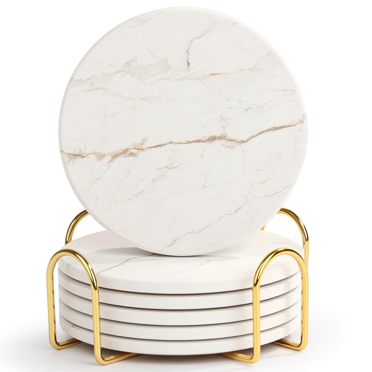 Acejoz Drink Coasters with Holder for Coffee Table, Absorbent Coasters Set of 6, Marble Style Ceramic Coaster for Wooden Table, Suitable for Kinds of Cups, Home Decor, 4 Inches(Blue)