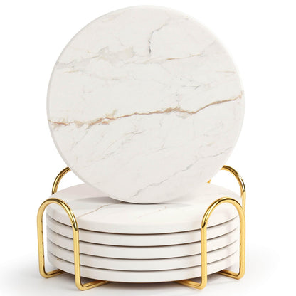 Acejoz Drink Coasters Set of 6, Absorbent Coaster for Coffee Table Decor, Marble Style Ceramic Coaster for Home Decor, 4 Inches