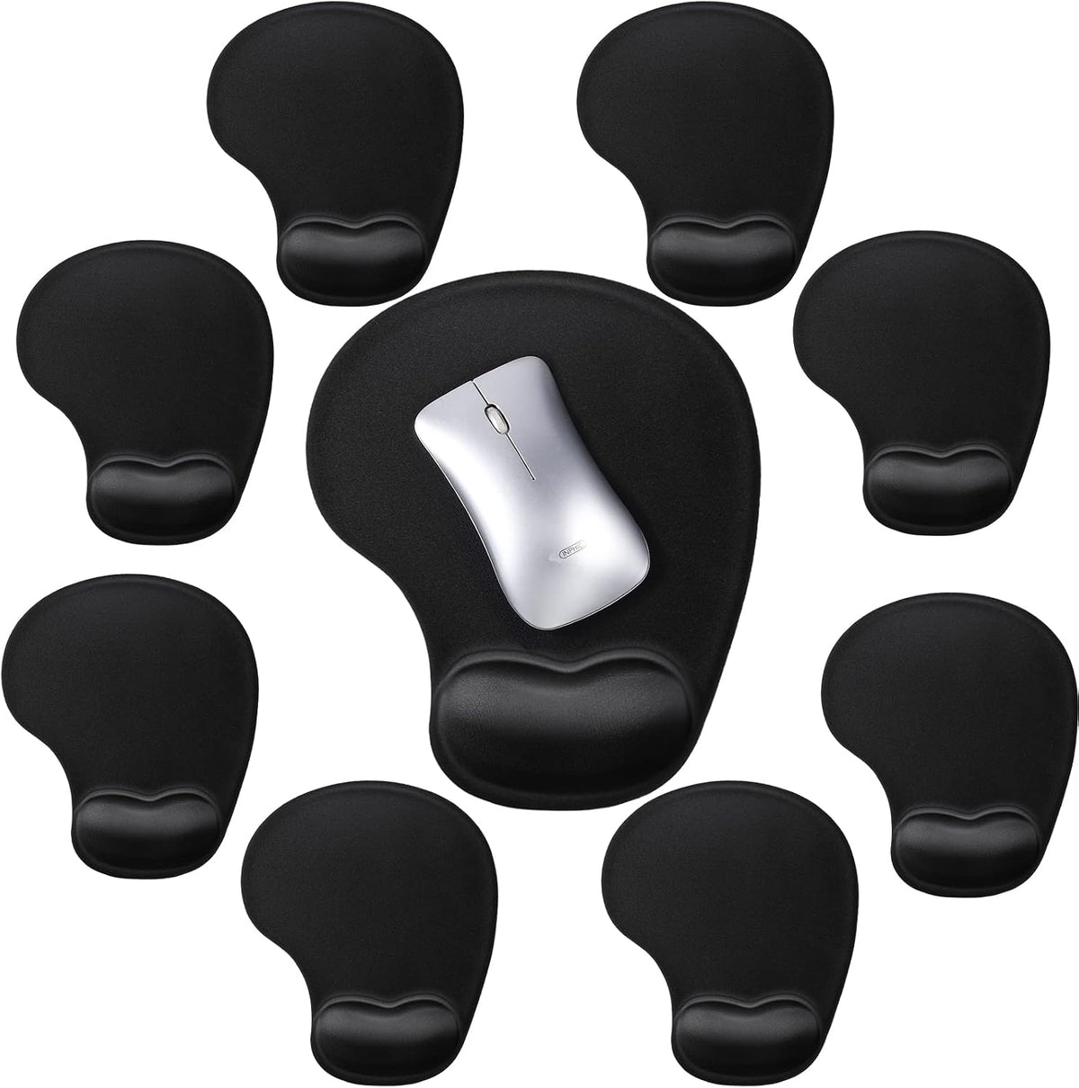 Flutesan 9 Pcs Ergonomic Mouse Pad with Wrist Rest Black Mouse Pads Memory Foam Non-Slip Mousepad Comfortable Computer Mousepad with PU Base for Pain Relief Computer Cafe Home Office Desk Accessories