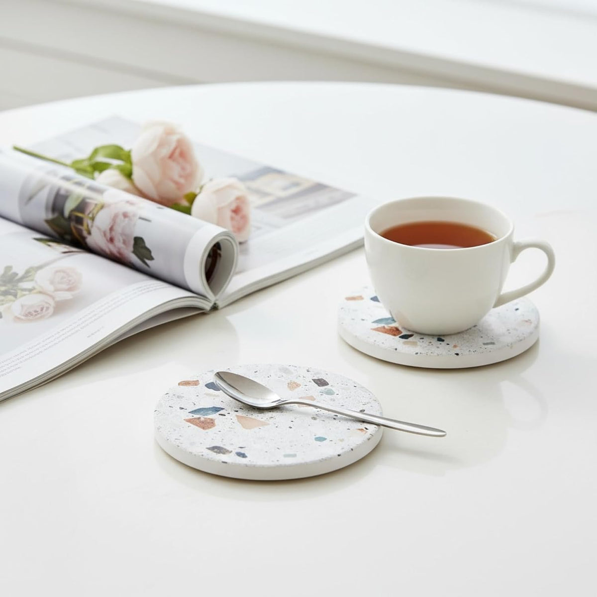 Terrazzo Coasters Set of 6, Colorful Boho Absorbent Ceramic Coasters