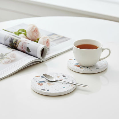 Terrazzo Coasters Set of 6, Colorful Boho Absorbent Ceramic Coasters