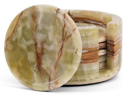 Travertine Coasters Set of 6 with Holder Round 3.5 Inch