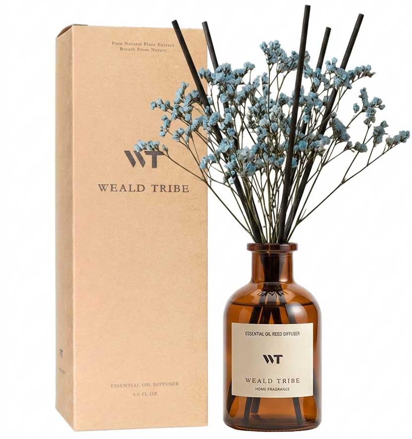 WEALD TRIBE Flower Reed Diffuser Set Eucalyptus & Lavender Scent for Room Bathroom Accessories Shelf Decor & Air Fresheners, Sticks Defusers with 4.0 fl oz Home Fragrance Oils, Office Gift