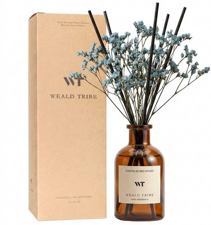 WEALD TRIBE Flower Reed Diffuser Set Eucalyptus & Lavender Scent for Room Bathroom Accessories Shelf Decor & Air Fresheners, Sticks Defusers with 4.0 fl oz Home Fragrance Oils, Office Gift