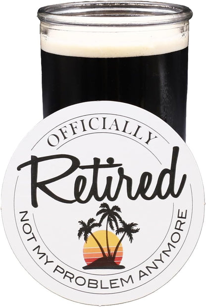 Officially Retired, Not My Problem Anymore Coasters - 25 Pack, 4 Inch, Thick Kraft Paper Bar Coasters, Perfect for Parties, Weddings, Birthdays, Retirement Parties