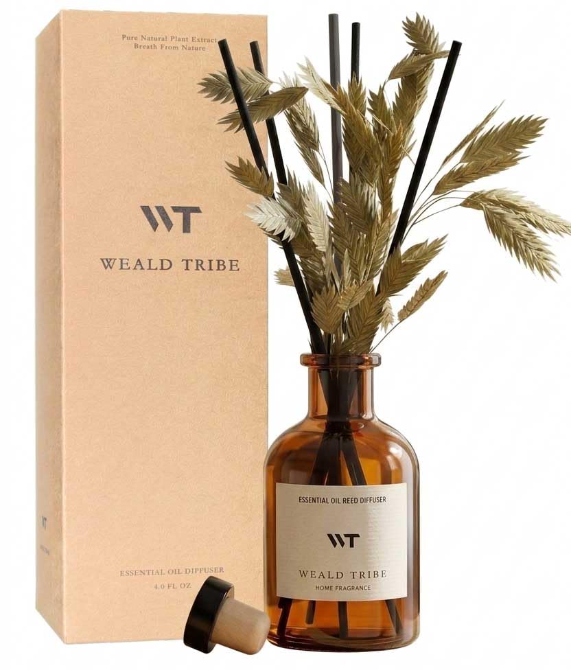 WEALD TRIBE Flower Reed Diffuser Set Eucalyptus & Lavender Scent for Room Bathroom Accessories Shelf Decor & Air Fresheners, Sticks Defusers with 4.0 fl oz Home Fragrance Oils, Office Gift