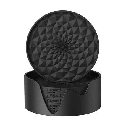 Silicone Coasters [6 Pack] with Holders Drink Coasters, Table Cup Mat, for Hot or Cold Drinks Thickened, Non-Slip, Non-Stick, Deep Tray Black