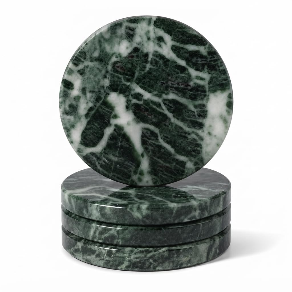 Koville Marble Coaster Set of 4, Round White Coasters, 4" Cup Coasters for Drinks, Heat Resistant Coaster for Coffee Table Home Office Bar Decor(Namib Fantasy)