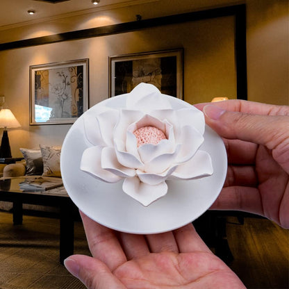 Essential Oil Passive Flower Diffuser -Lotus Flower Porcelain Aromatherapy Diffusers for Small Mini Room, Desk Decorative, Bathroom (Lotus)