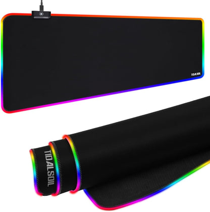 TIDALSOIL RGB Gaming Mouse Pad, 31.5x11.8 in Extended LED Desk Mat, Black