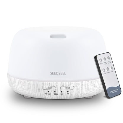SEEDSEEL 300ML Essential Oil Diffuser with 7-Color LED Lights and Remote Control, Modern Minimalist Design, High-Efficiency Ultrasonic Mist Aromatherapy Diffuser for Home