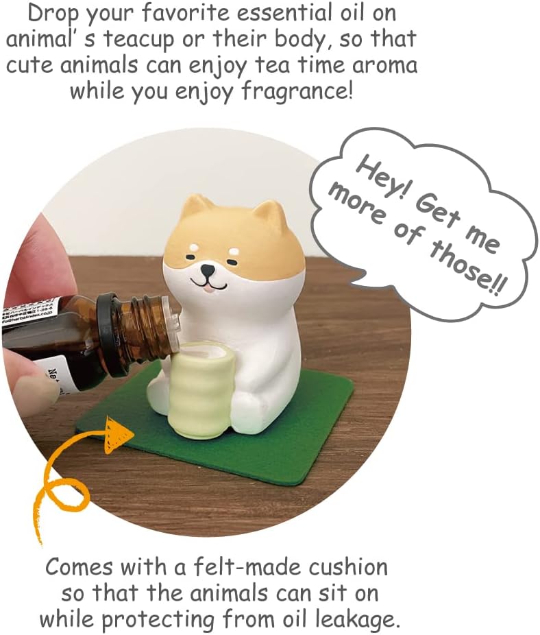 Stone Diffuser Tea-Drinking Animals [ Designed in Japan] Non Electric Passive Diffuser for Essential Oil and Aromatherapy (Ceramic/Clay) (Tea-drinkig Dog)