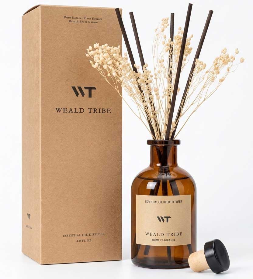 WEALD TRIBE Flower Reed Diffuser Set Eucalyptus & Lavender Scent for Room Bathroom Accessories Shelf Decor & Air Fresheners, Sticks Defusers with 4.0 fl oz Home Fragrance Oils, Office Gift