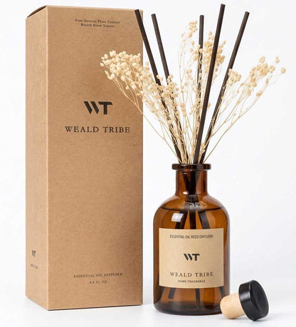 WEALD TRIBE Flower Reed Diffuser Set Eucalyptus & Lavender Scent for Room Bathroom Accessories Shelf Decor & Air Fresheners, Sticks Defusers with 4.0 fl oz Home Fragrance Oils, Office Gift