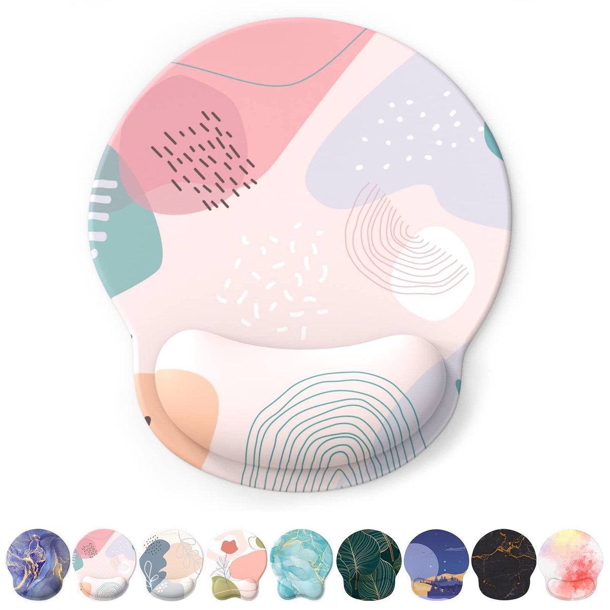 eulps Mouse Pad with Wrist Rest, Comfortable Computer Mousepad with Gel Wrist Support Smooth Surface and Non-Slip PU Base for Pain Relief, Laptop, Office & Home (Cyan Pink Marble)