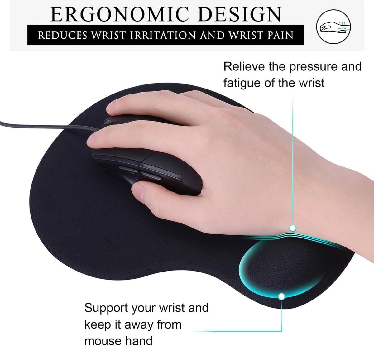 JIKIOU Ergonomic Mouse Pad with Gel Wrist Rest 2 Pack, Portable Small Black