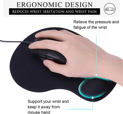 JIKIOU Ergonomic Mouse Pad with Gel Wrist Rest 2 Pack, Portable Small Black