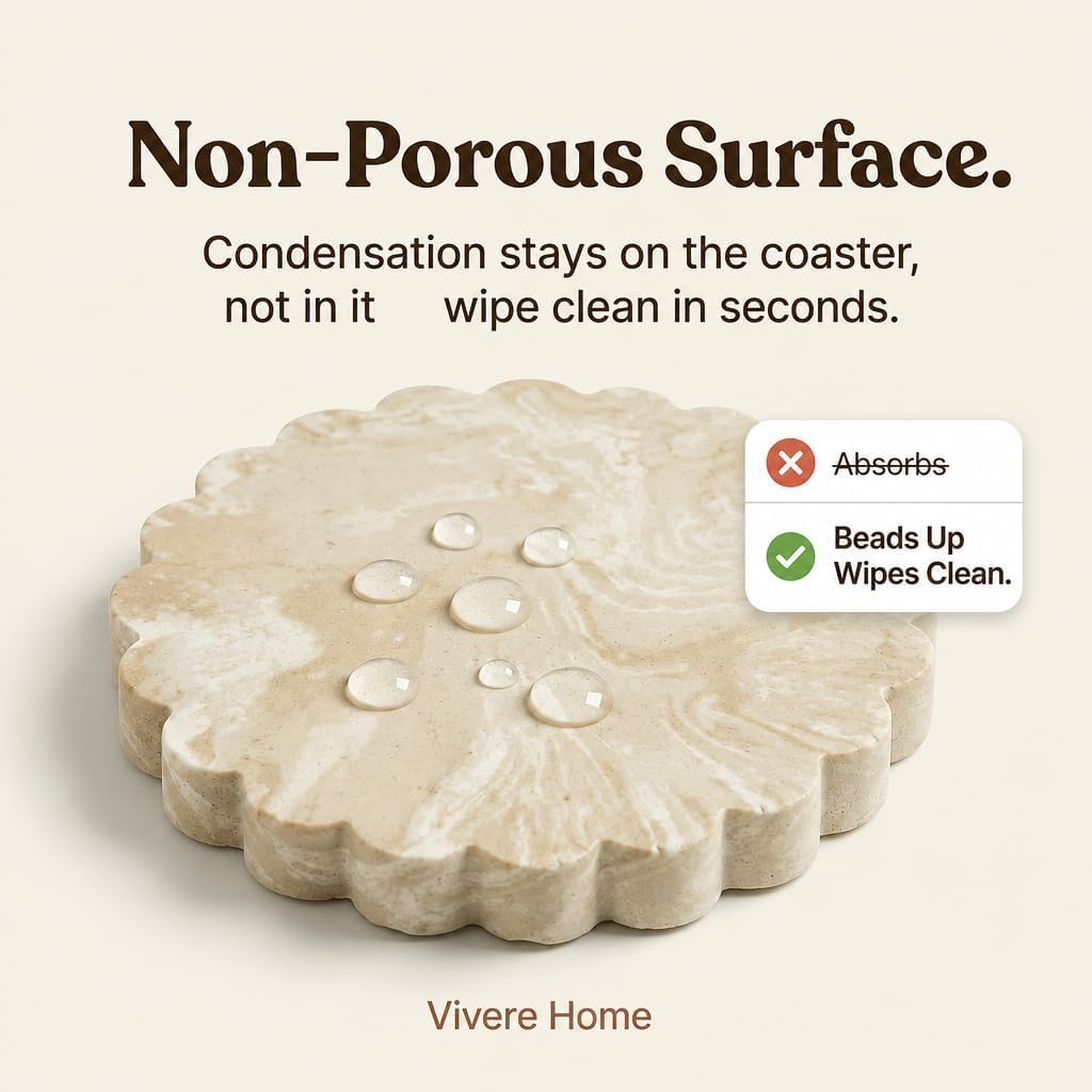Concrete Stone Coasters Set of 4, Coffee Table Decor, Cute Coasters for Drinks, Non-Slip Cork Backing, Housewarming Gift, Wedding, Protects Tables from Stains & Scratches