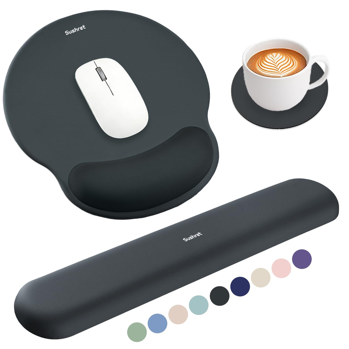 Sushret Mouse Pad and Keyboard Wrist Rest, 3-in-1 Gel Memory Foam Ergonomic Mouse Pad with Wrist Rest Set,Gaming Mousepad Arm Cushion Support for Computer Office Desk Accessories Cute Setup,Sage Green