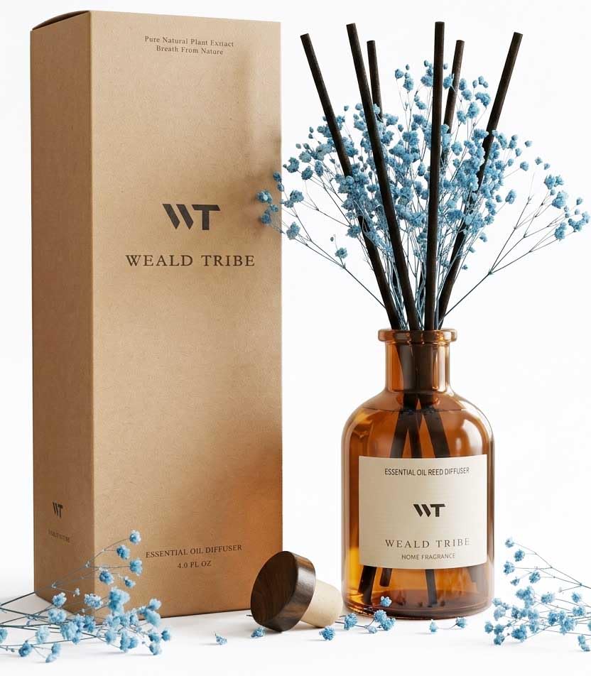 WEALD TRIBE Flower Reed Diffuser Set Eucalyptus & Lavender Scent for Room Bathroom Accessories Shelf Decor & Air Fresheners, Sticks Defusers with 4.0 fl oz Home Fragrance Oils, Office Gift