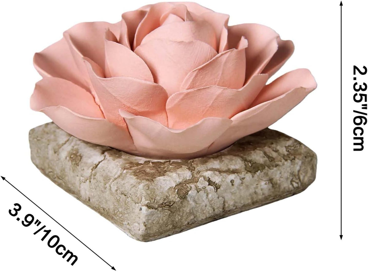 Ceramic Passive Essential Oil Diffuser, Aesthetic Desktop Handmade Flower & Concrete Base, Porcelain Aromatherapy Oils Diffuser for Home, Office, Yoga, Spa Room (Pink Peony)