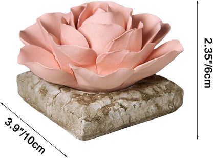Ceramic Passive Essential Oil Diffuser, Aesthetic Desktop Handmade Flower & Concrete Base, Porcelain Aromatherapy Oils Diffuser for Home, Office, Yoga, Spa Room (Pink Peony)