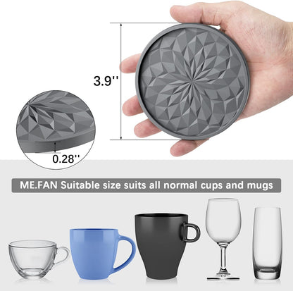 ME.FAN Silicone Coasters with Holder,[6 Pack] Drinking Coasters - Cup Mat for Hot or Cold Drinks, Thickened, Non-Slip, Non-stick,Deep Tray Olive Green