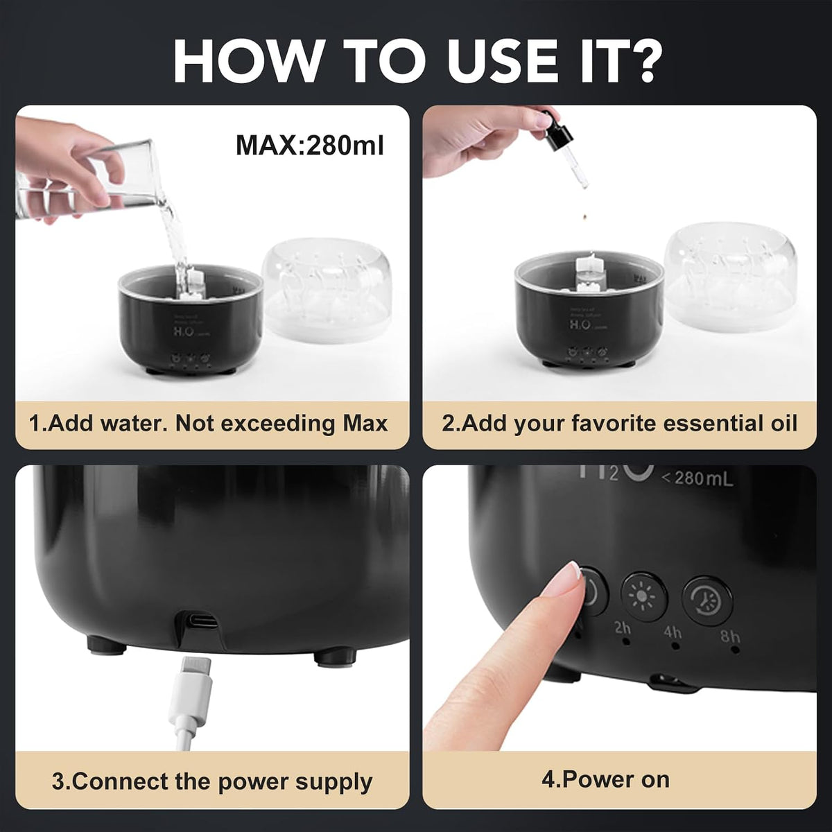 Jellyfish Humidifier Diffuser, 280ml Essential Oil Diffuser with Remote, 7 Color Lights, Quiet Ultrasonic Cool Mist Humidifier for Home, Office, Nursery, Auto-Off (Black)