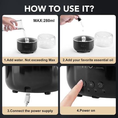 Jellyfish Humidifier Diffuser, 280ml Essential Oil Diffuser with Remote, 7 Color Lights, Quiet Ultrasonic Cool Mist Humidifier for Home, Office, Nursery, Auto-Off (Black)