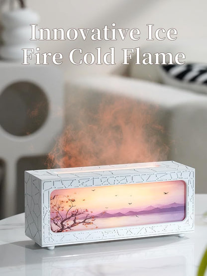 Essential Oil Diffusers Ultrasonic Fireplace Flame Aromatherapy Diffuser, Auto Shut-Off, Timer Setting, 7 Colors LED Lights Changing for Home, Office, Spa 200ml (White)