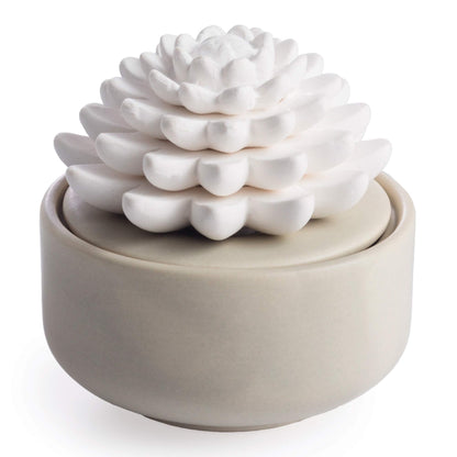 Airomé White Succulent, Porcelain Passive Essential Oil Diffuser (with 15ml Peppermint Essential Oil) – Non-Electric, Battery-Free, Improves Sleep, and Relieves Stress