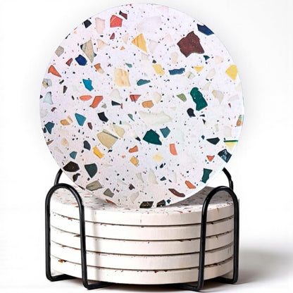 Terrazzo Coasters Set of 6, Colorful Boho Absorbent Ceramic Coasters