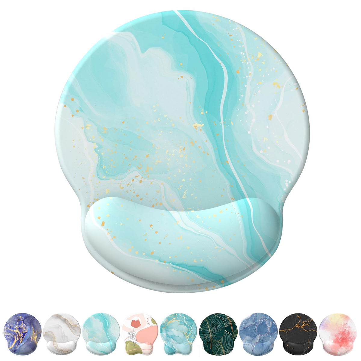 eulps Mouse Pad with Wrist Rest, Comfortable Computer Mousepad with Gel Wrist Support Smooth Surface and Non-Slip PU Base for Pain Relief, Laptop, Office & Home (Cyan Pink Marble)