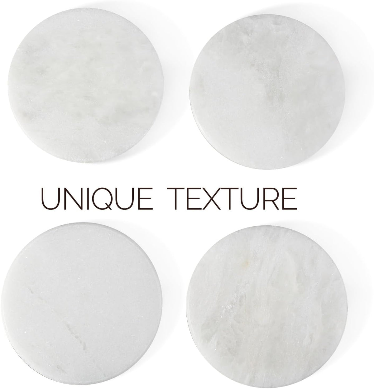 Koville Marble Coaster Set of 4, Round White Coasters, 4" Cup Coasters for Drinks, Heat Resistant Coaster for Coffee Table Home Office Bar Decor(Namib Fantasy)
