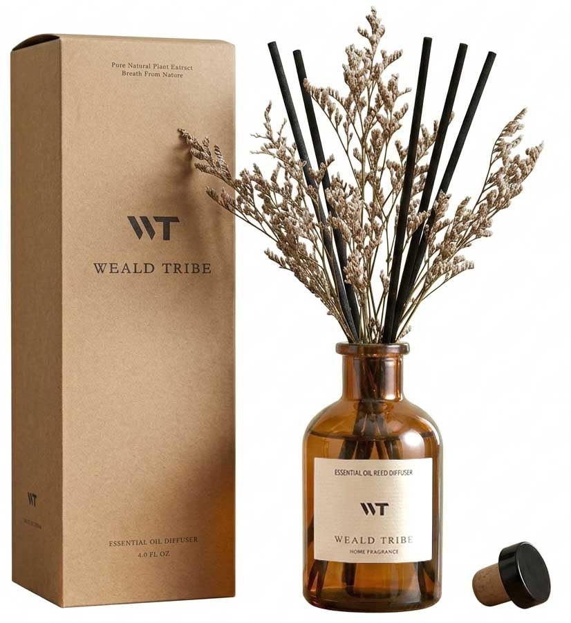 WEALD TRIBE Flower Reed Diffuser Set Eucalyptus & Lavender Scent for Room Bathroom Accessories Shelf Decor & Air Fresheners, Sticks Defusers with 4.0 fl oz Home Fragrance Oils, Office Gift