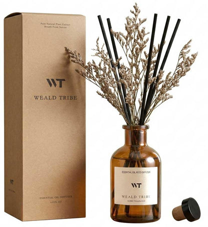 WEALD TRIBE Flower Reed Diffuser Set Eucalyptus & Lavender Scent for Room Bathroom Accessories Shelf Decor & Air Fresheners, Sticks Defusers with 4.0 fl oz Home Fragrance Oils, Office Gift