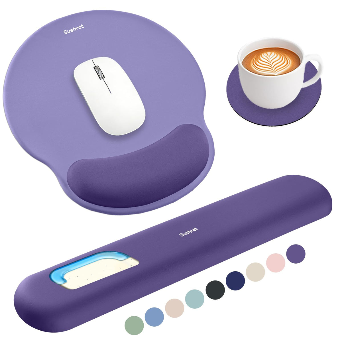 Sushret Mouse Pad and Keyboard Wrist Rest, 3-in-1 Gel Memory Foam Ergonomic Mouse Pad with Wrist Rest Set,Gaming Mousepad Arm Cushion Support for Computer Office Desk Accessories Cute Setup,Sage Green