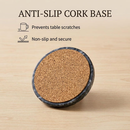 Midnight Black Marble Coasters Set of 4 with Cork Backing