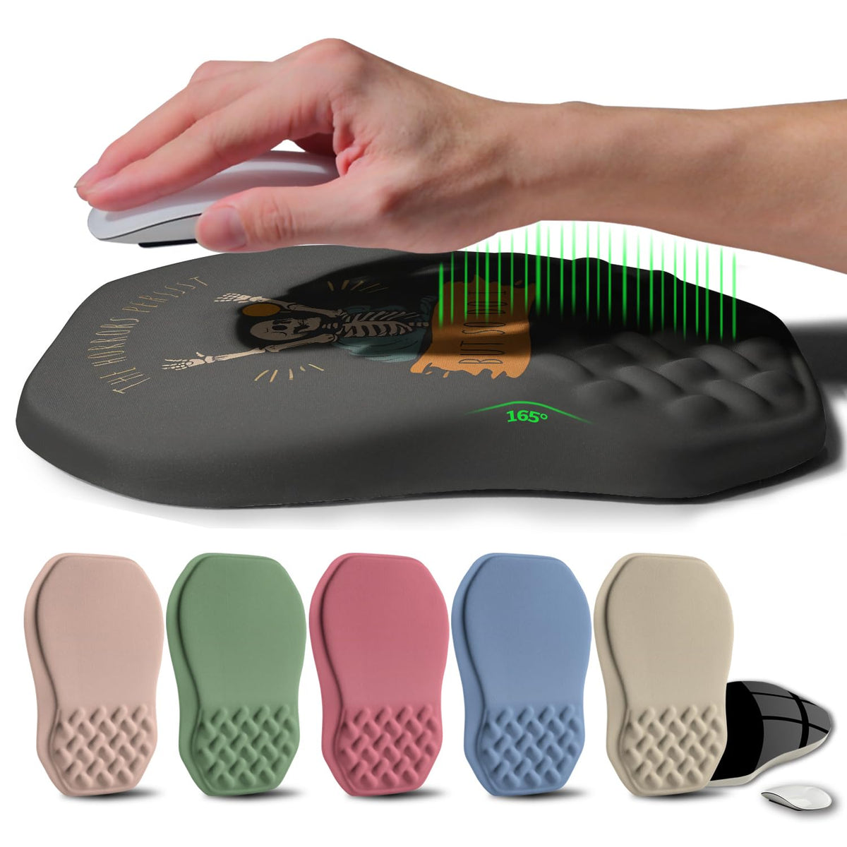 Ergonomic Raised Mouse Pad Wrist Support with Bilateral Slope Memory Foam Mousepad for Wrist Rest and Carpal Tunnel Pain Relief 11.8x7.9〃 Black
