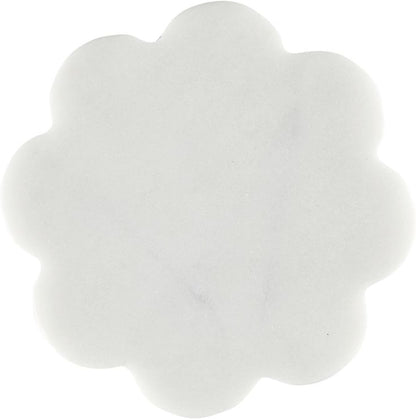Santa Barbara Design Studio Marble Coasters for Drinks Scalloped Edge Round Drink Coaster, Set of 4, White