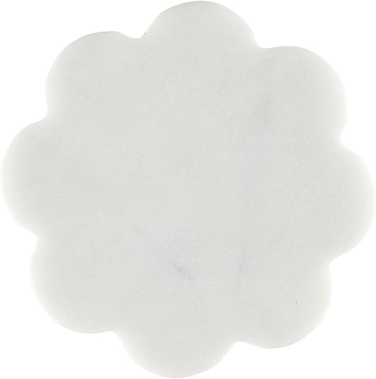 Santa Barbara Design Studio Marble Coasters for Drinks Scalloped Edge Round Drink Coaster, Set of 4, White