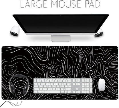HGWALP Black Topographic Large Gaming Mouse Pad Extended XXL(900 * 400 * 3MM) Mouse Mat Long Desk Pad with Stitched Edges for Keyboard Home Office Gaming Work Big Desk Mat