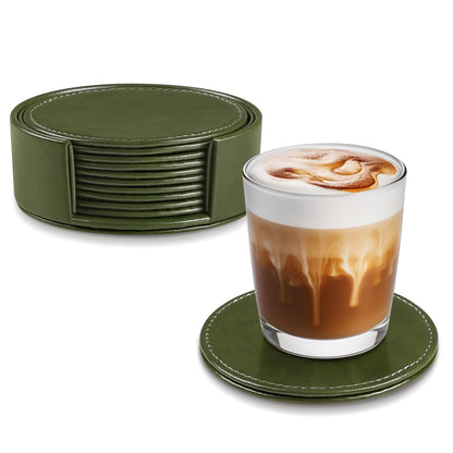 Leather Coasters Set of 6 with Holder, Tabletop Protection, Coffee Table & Bar Decoration, Modern-Style Drink Coasters Suitable for Home Dining Tables & Kitchen Accessories (Brown)