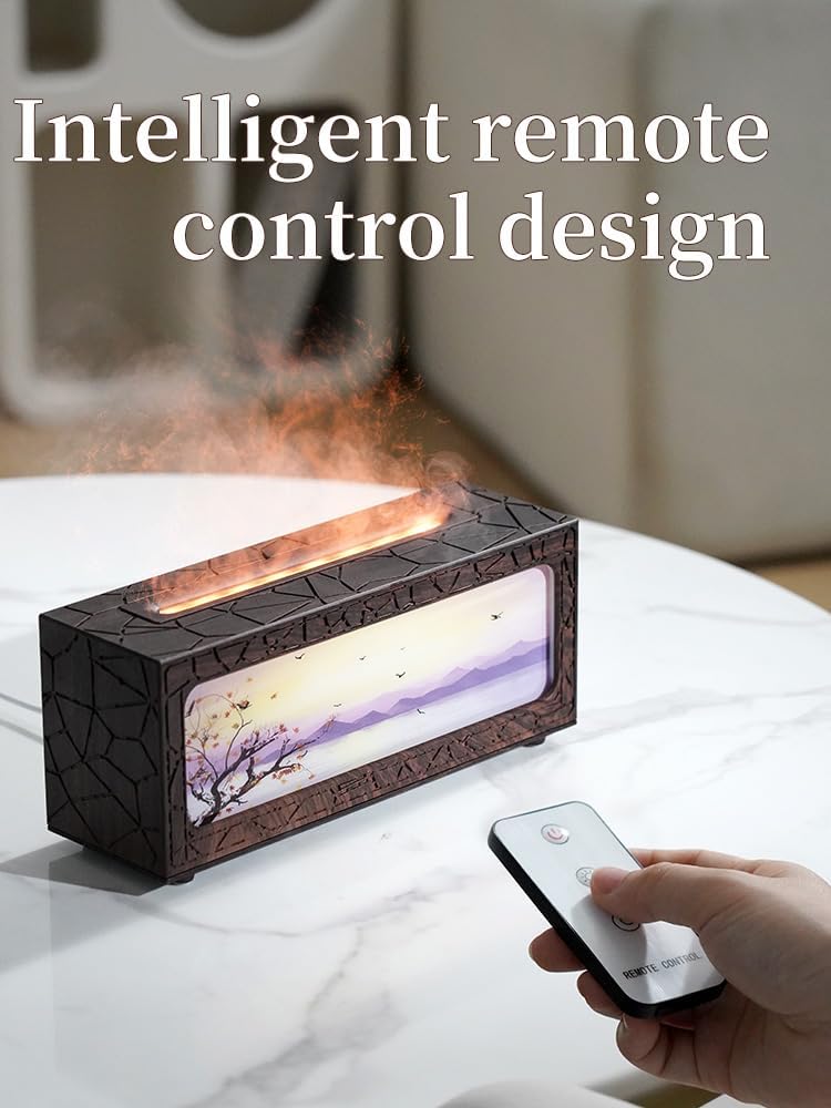 Essential Oil Diffusers Ultrasonic Fireplace Flame Aromatherapy Diffuser, Auto Shut-Off, Timer Setting, 7 Colors LED Lights Changing for Home, Office, Spa 200ml (White)