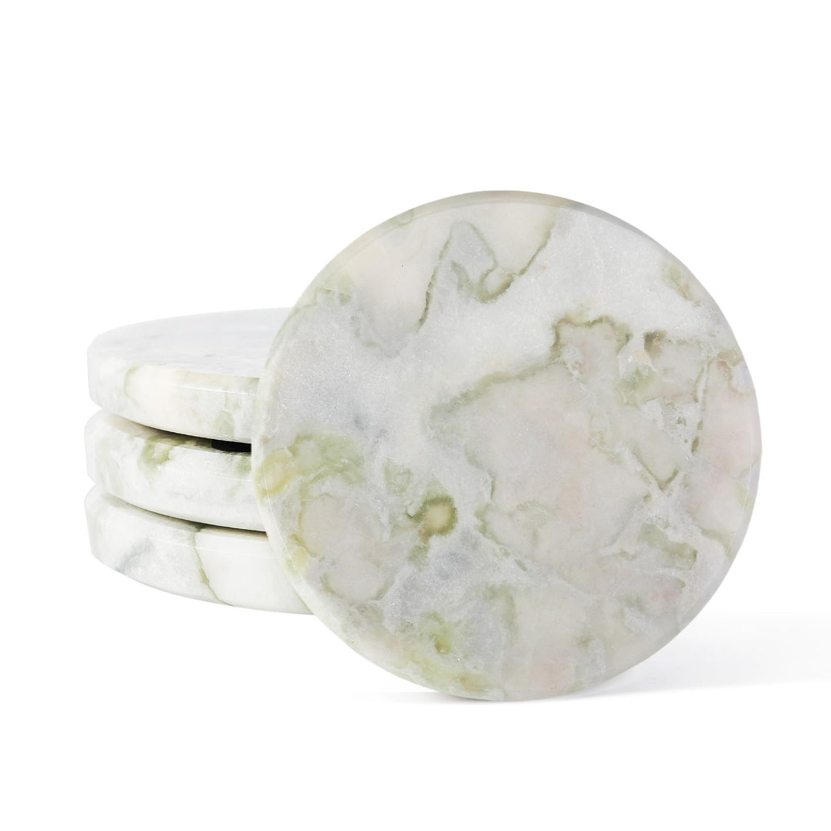 Koville Marble Coaster Set of 4, Round White Coasters, 4" Cup Coasters for Drinks, Heat Resistant Coaster for Coffee Table Home Office Bar Decor(Namib Fantasy)
