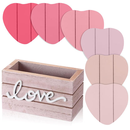 Patelai 6 Pcs Wooden Heart Coasters Set with Holder, Home, Blue